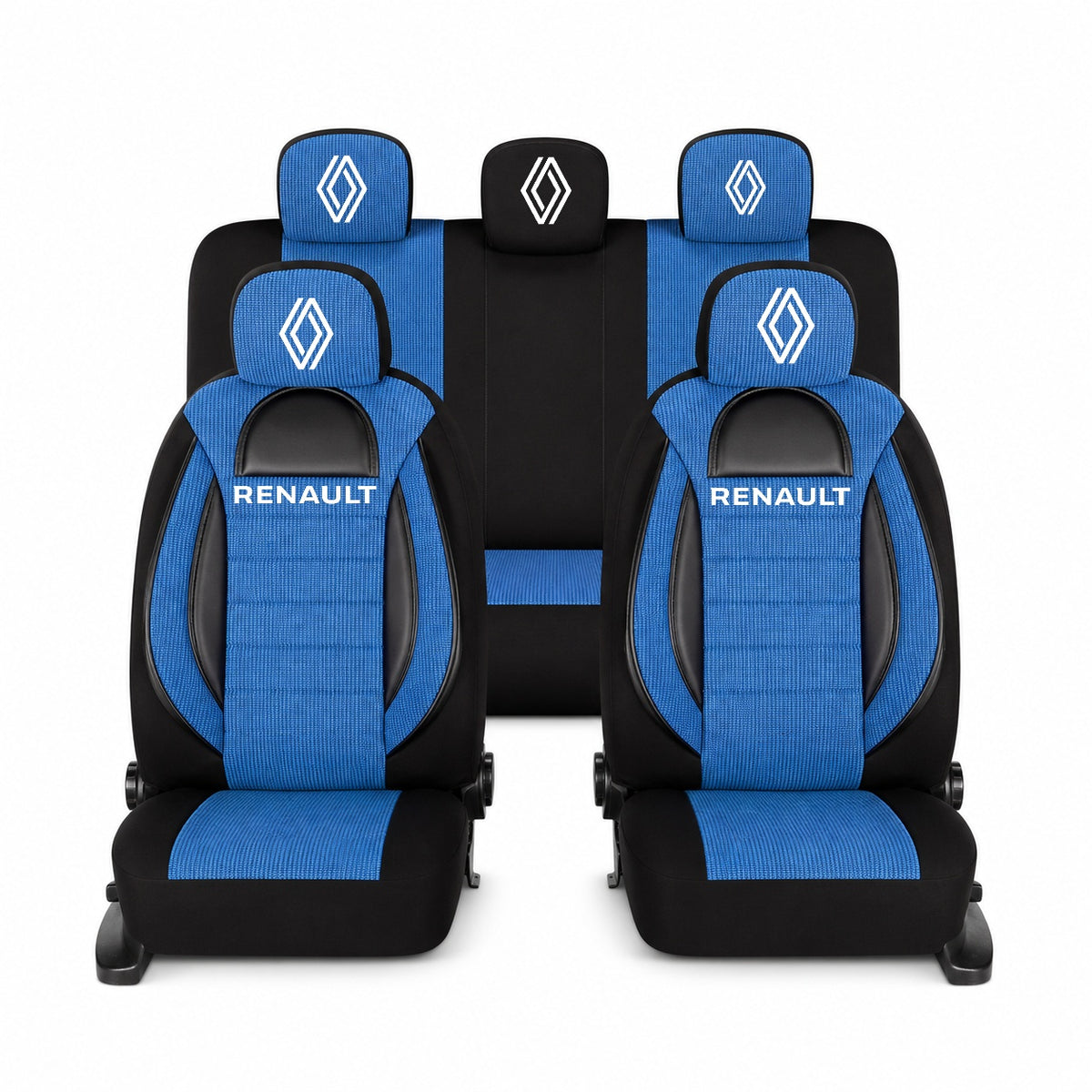 Set Huse Scaune Universale Racing, Albastru cu Negru Personalizate cu Renault Nou