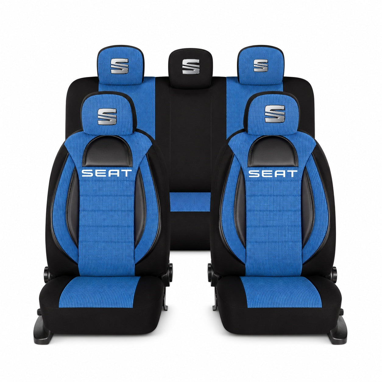 Set Huse Scaune Universale Racing, Albastru cu Negru Personalizate cu Seat