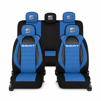 Set Huse Scaune Universale Racing, Albastru cu Negru Personalizate cu Seat