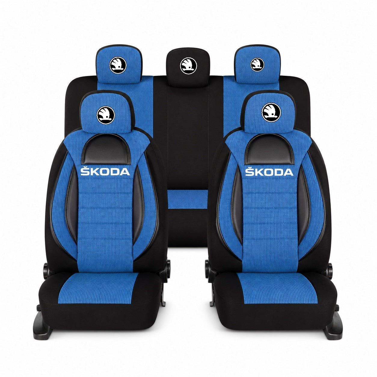 Set Huse Scaune Universale Racing, Albastru cu Negru Personalizate cu Skoda Nou