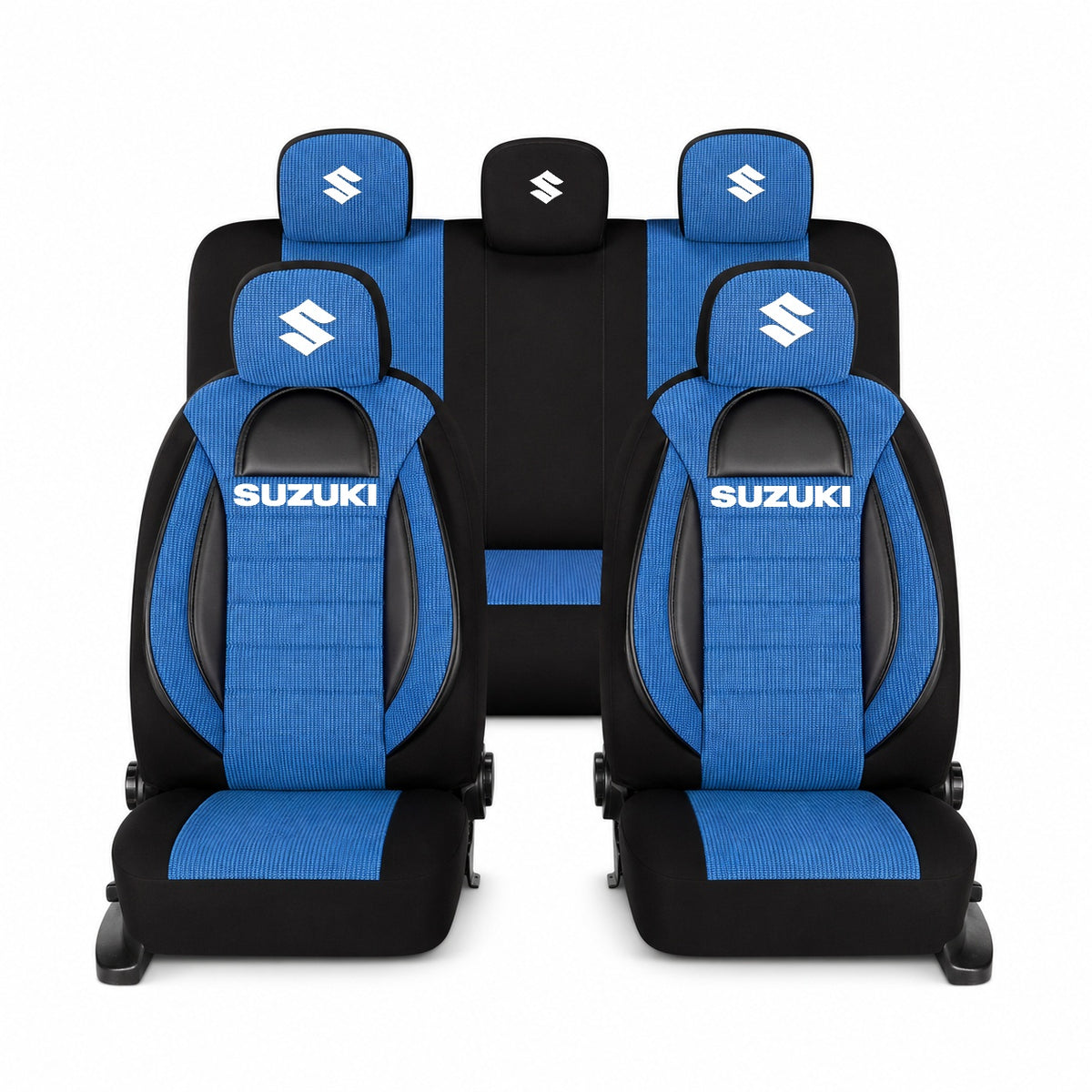 Set Huse Scaune Universale Racing, Albastru cu Negru Personalizate cu Suzuki