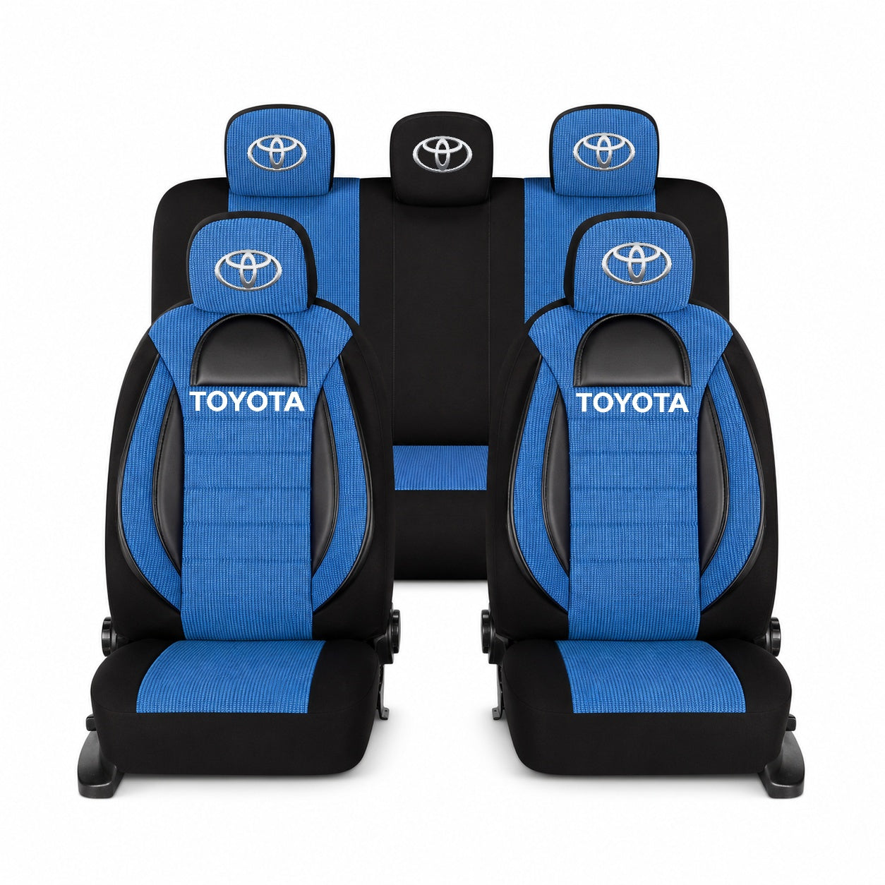 Set Huse Scaune Universale Racing, Albastru cu Negru Personalizate cu Toyota
