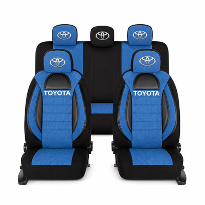 Set Huse Scaune Universale Racing, Albastru cu Negru Personalizate cu Toyota