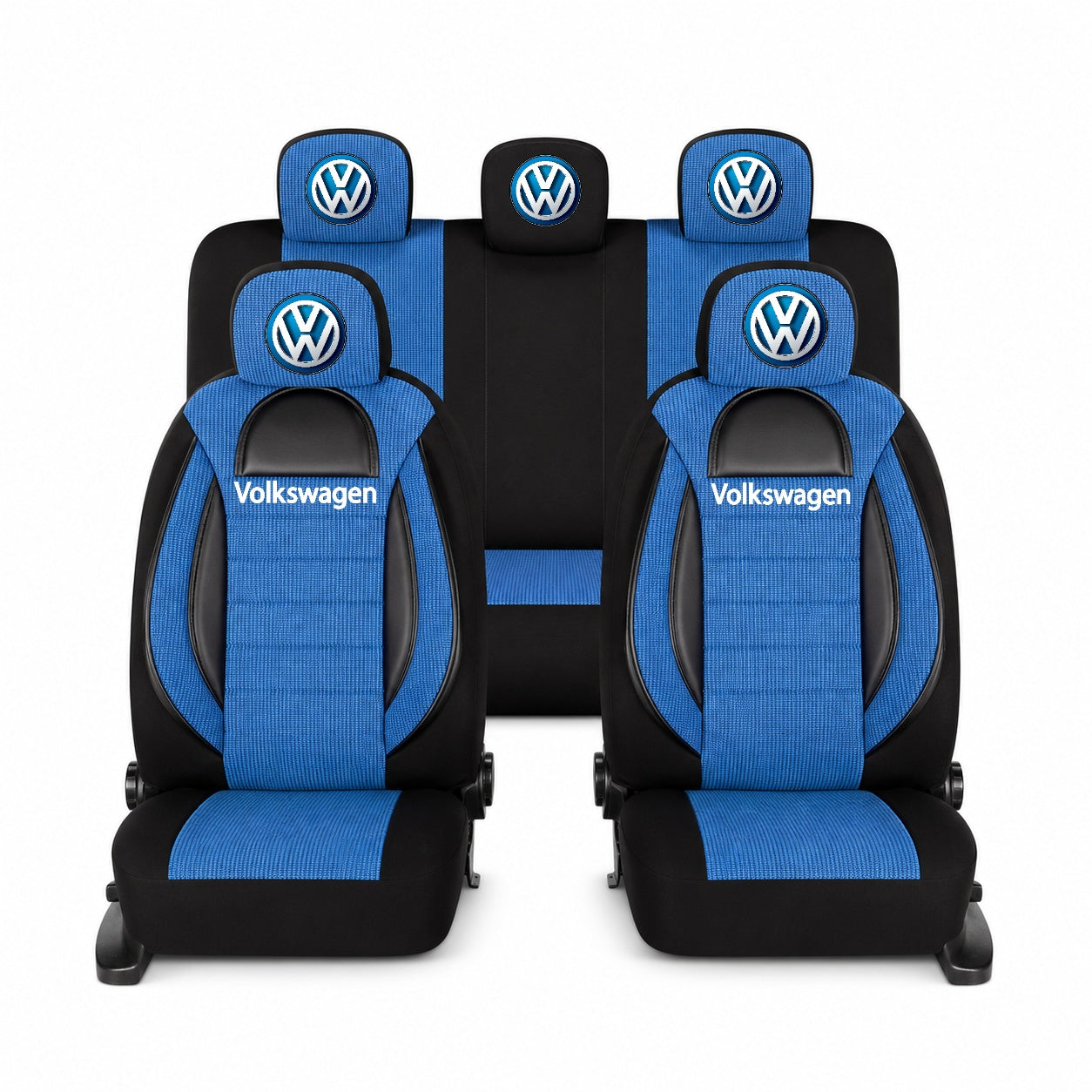 Set Huse Scaune Universale Racing, Albastru cu Negru Personalizate cu Volkswagen