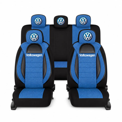 Set Huse Scaune Universale Racing, Albastru cu Negru Personalizate cu Volkswagen