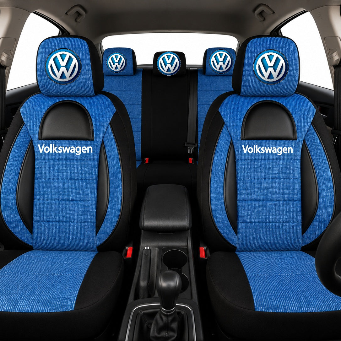 Set Huse Scaune Universale Racing, Albastru cu Negru Personalizate cu Volkswagen