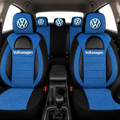 Set Huse Scaune Universale Racing, Albastru cu Negru Personalizate cu Volkswagen