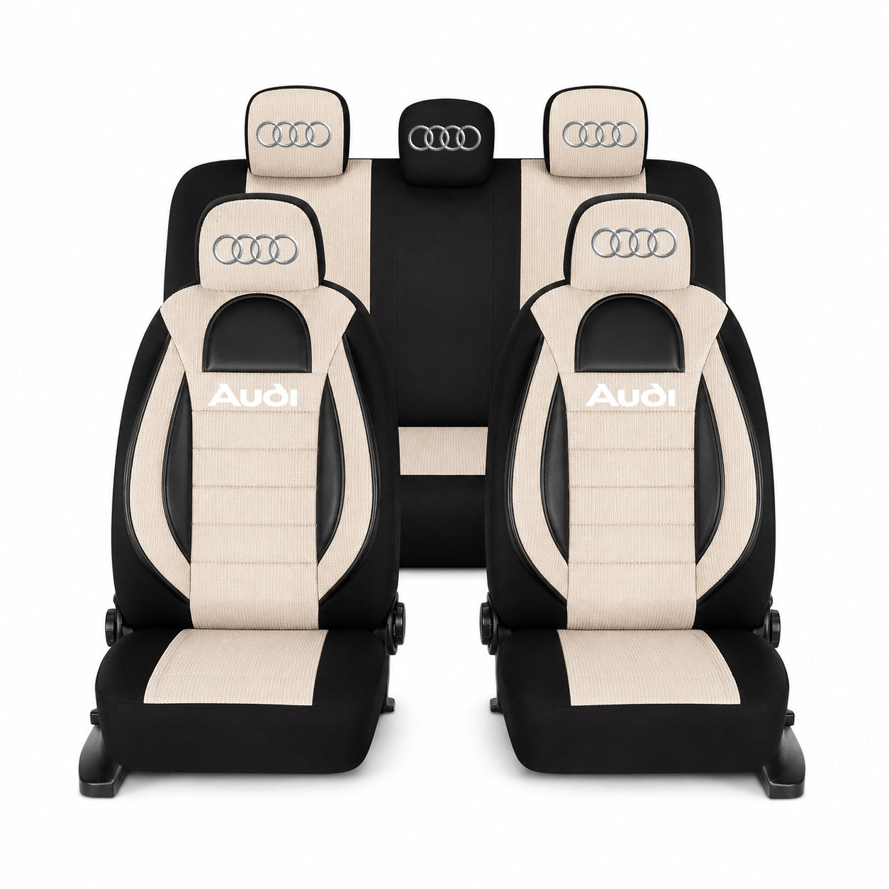 Set Huse Scaune Universale Racing, Bej cu Negru Personalizate cu Audi