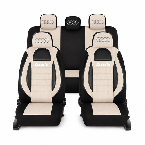 Set Huse Scaune Universale Racing, Bej cu Negru Personalizate cu Audi