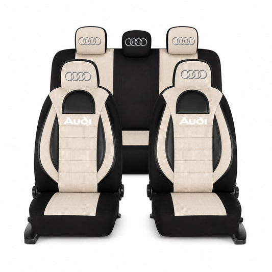 Set Huse Scaune Universale Racing, Bej cu Negru Personalizate cu Audi