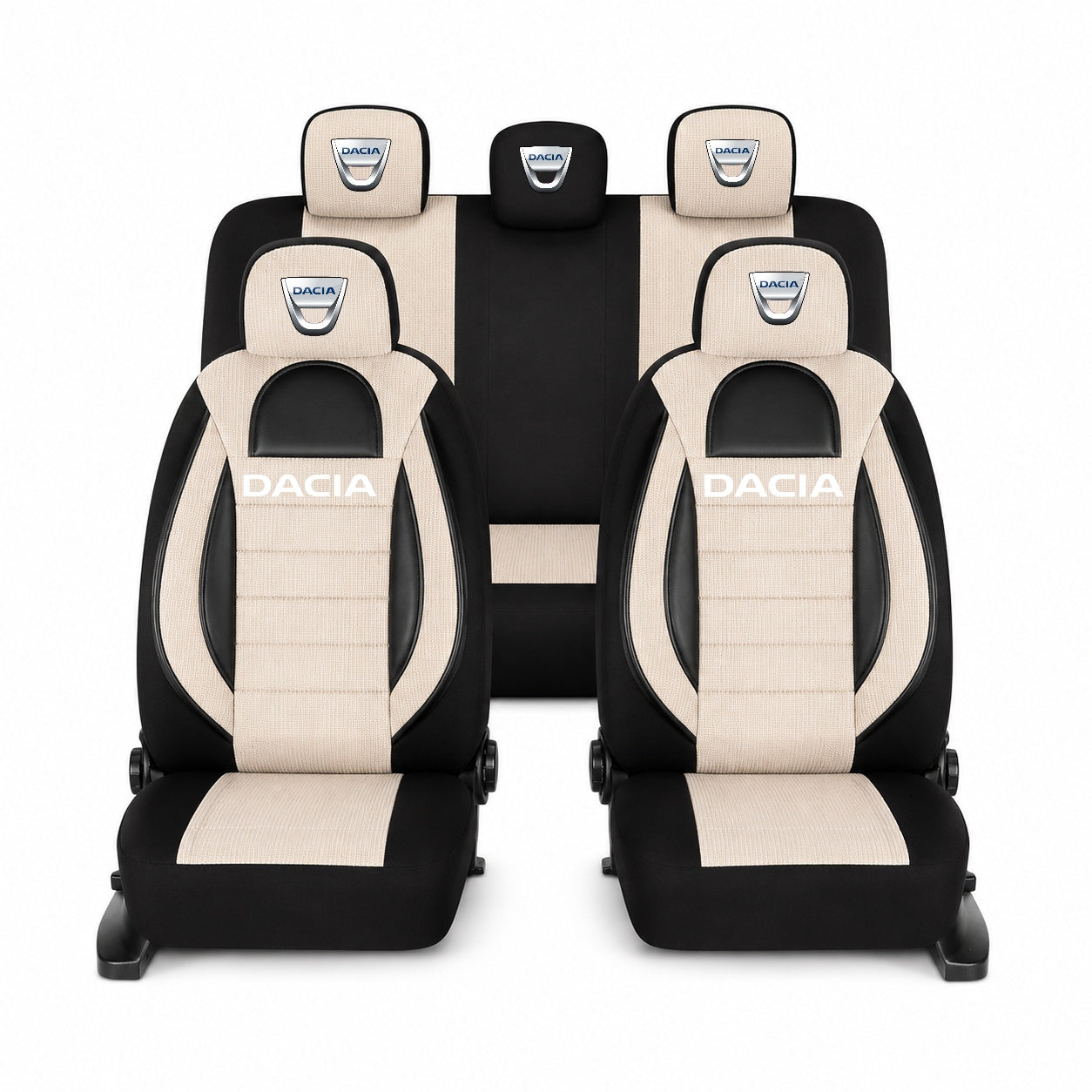 Set Huse Scaune Universale Racing, Bej cu Negru Personalizate cu Dacia