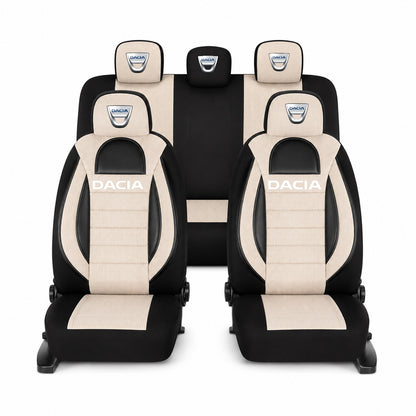 Set Huse Scaune Universale Racing, Bej cu Negru Personalizate cu Dacia