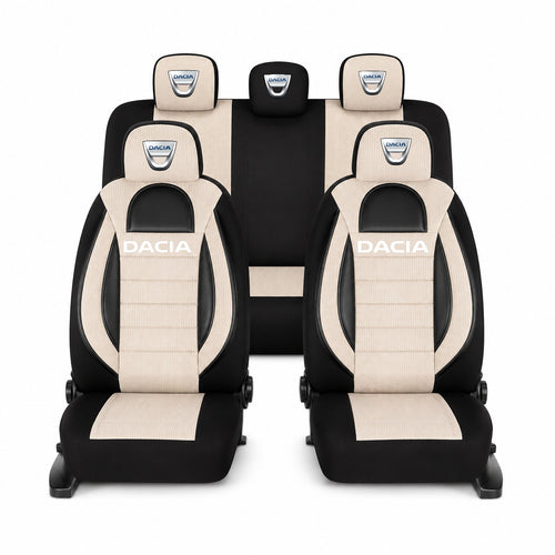 Set Huse Scaune Universale Racing, Bej cu Negru Personalizate cu Dacia