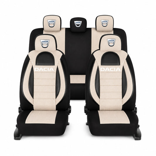 Set Huse Scaune Universale Racing, Bej cu Negru Personalizate cu Dacia
