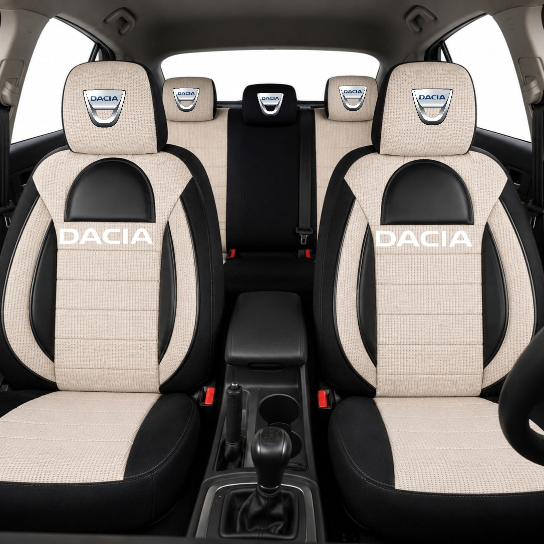 Set Huse Scaune Universale Racing, Bej cu Negru Personalizate cu Dacia