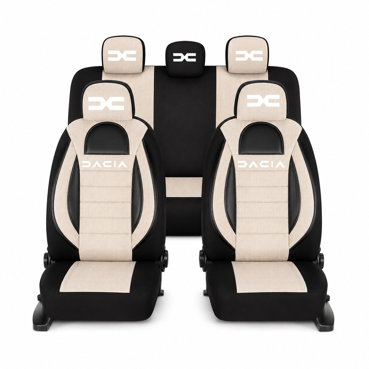 Set Huse Scaune Universale Racing, Bej cu Negru Personalizate cu Dacia Nou