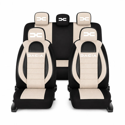Set Huse Scaune Universale Racing, Bej cu Negru Personalizate cu Dacia Nou