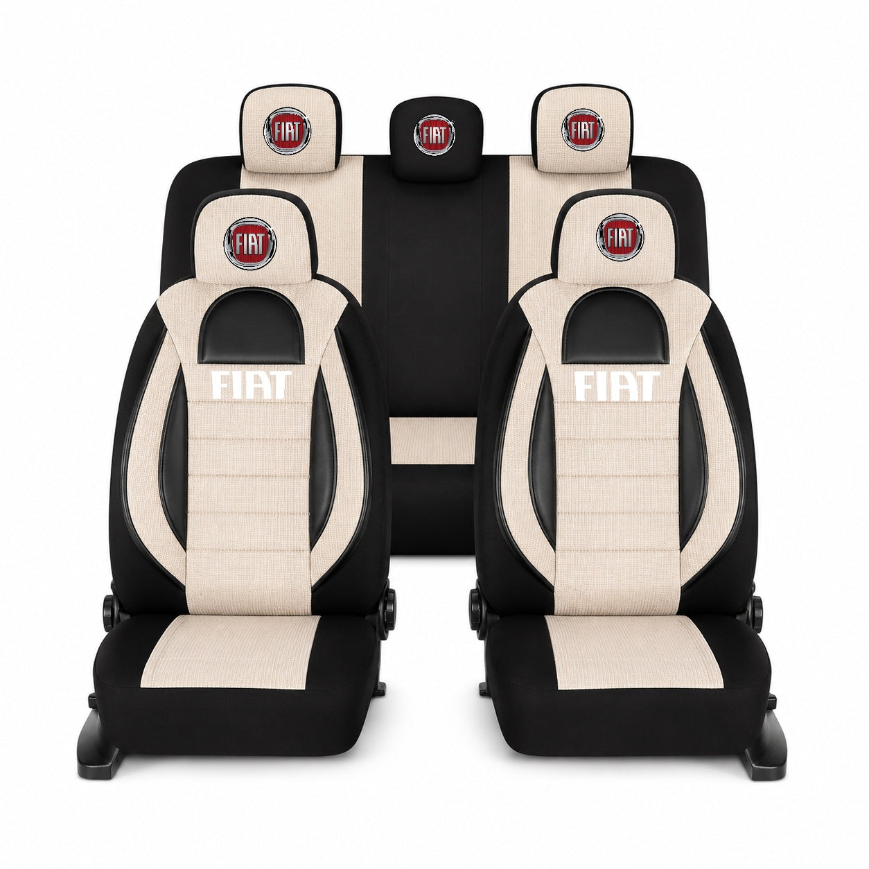 Set Huse Scaune Universale Racing, Bej cu Negru Personalizate cu Fiat