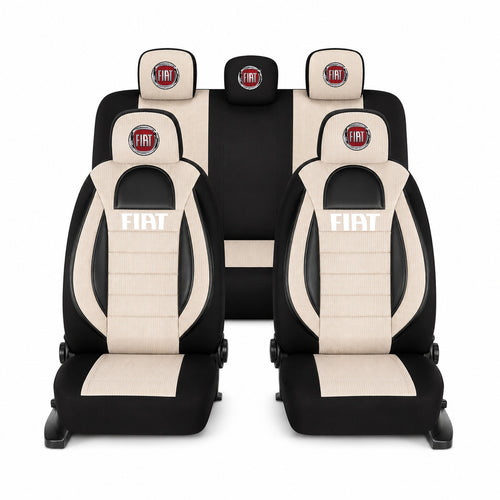 Set Huse Scaune Universale Racing, Bej cu Negru Personalizate cu Fiat