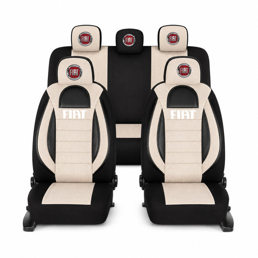 Set Huse Scaune Universale Racing, Bej cu Negru Personalizate cu Fiat