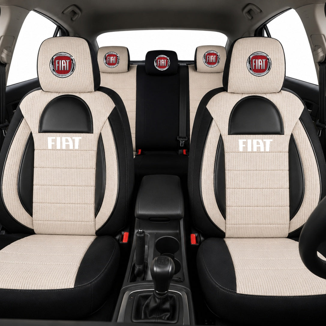 Set Huse Scaune Universale Racing, Bej cu Negru Personalizate cu Fiat