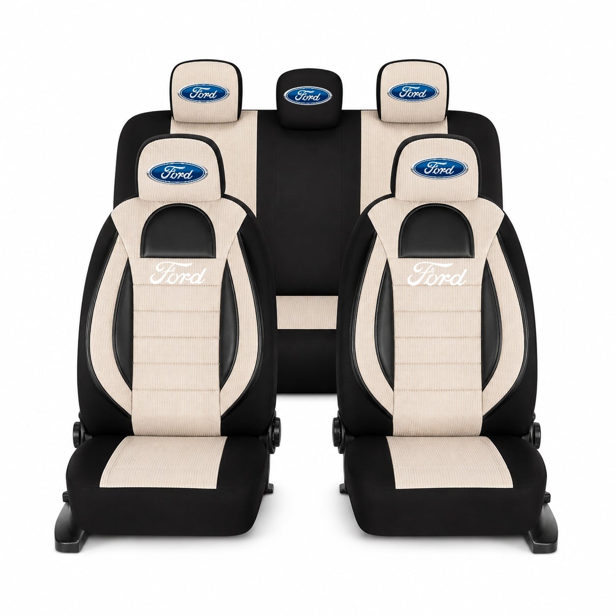 Set Huse Scaune Universale Racing, Bej cu Negru Personalizate cu Ford