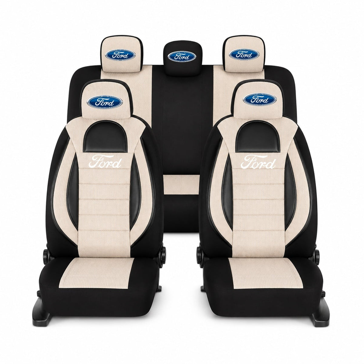 Set Huse Scaune Universale Racing, Bej cu Negru Personalizate cu Ford