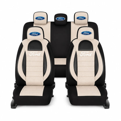 Set Huse Scaune Universale Racing, Bej cu Negru Personalizate cu Ford