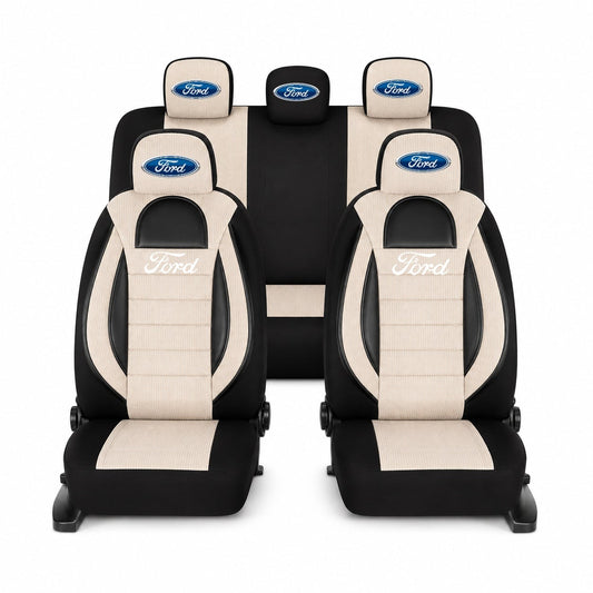 Set Huse Scaune Universale Racing, Bej cu Negru Personalizate cu Ford