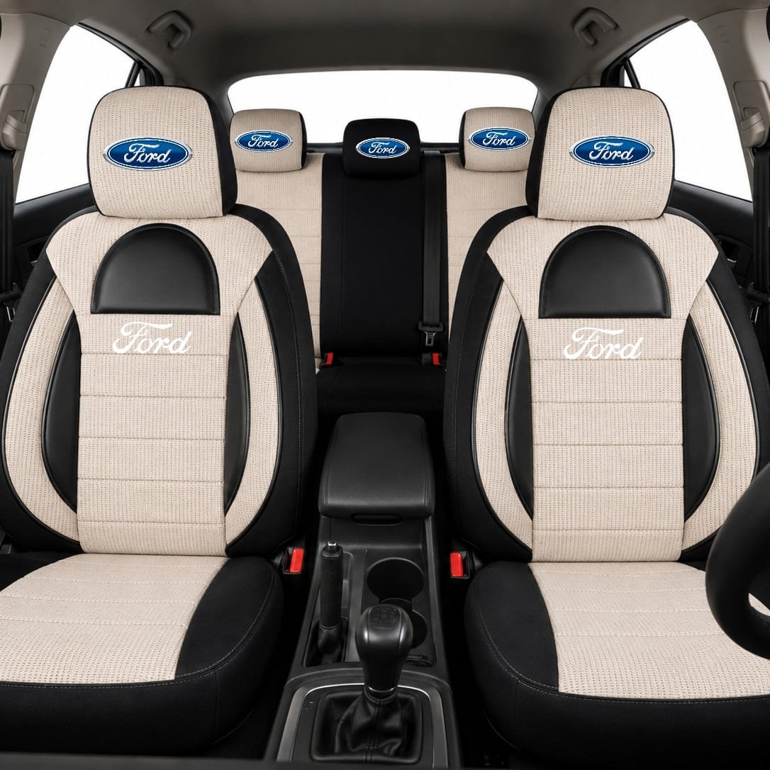 Set Huse Scaune Universale Racing, Bej cu Negru Personalizate cu Ford