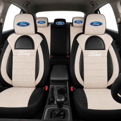 Set Huse Scaune Universale Racing, Bej cu Negru Personalizate cu Ford
