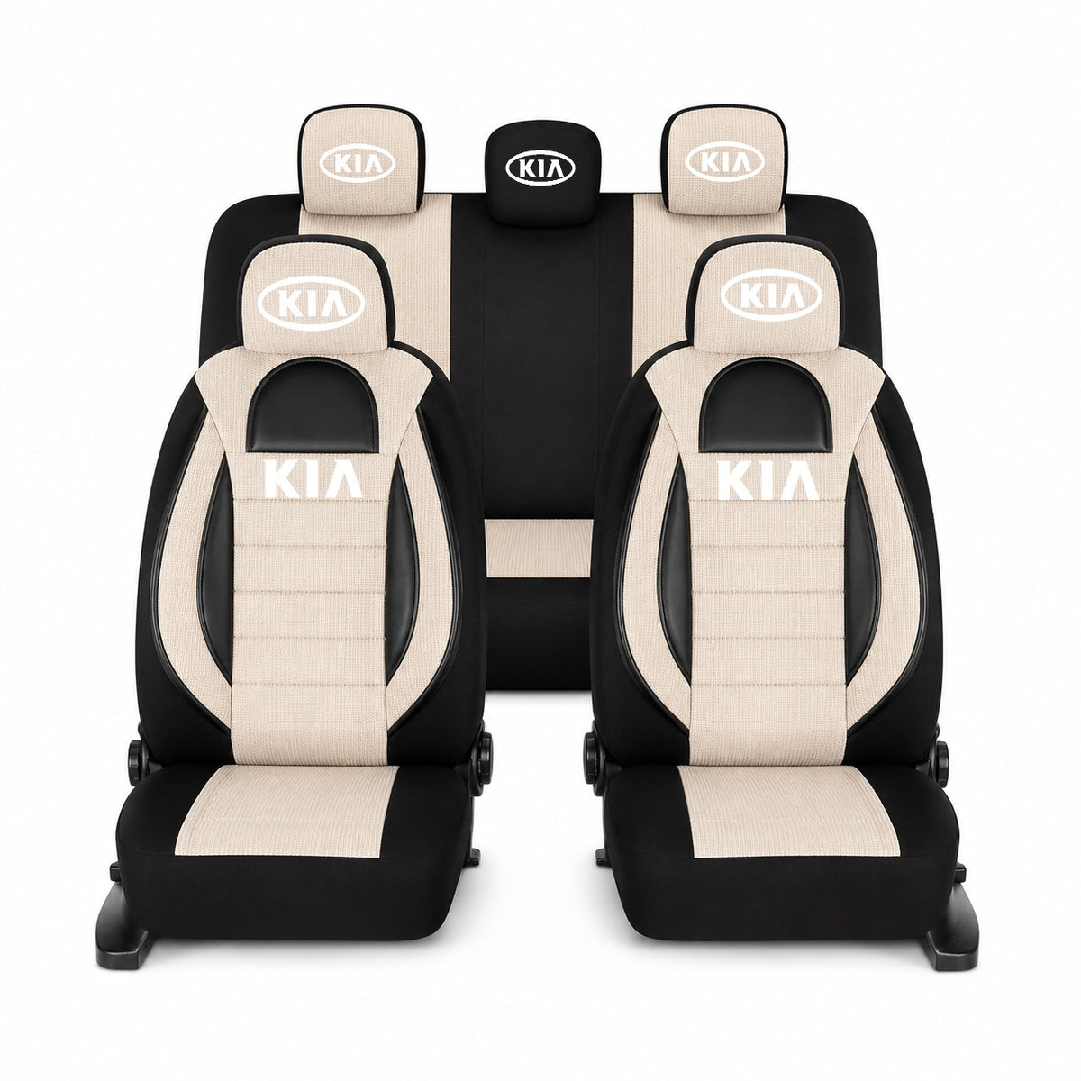 Set Huse Scaune Universale Racing, Bej cu Negru Personalizate cu Kia