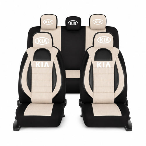 Set Huse Scaune Universale Racing, Bej cu Negru Personalizate cu Kia