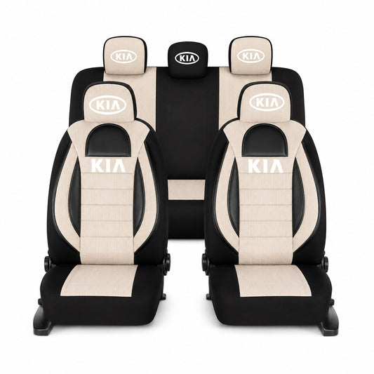 Set Huse Scaune Universale Racing, Bej cu Negru Personalizate cu Kia