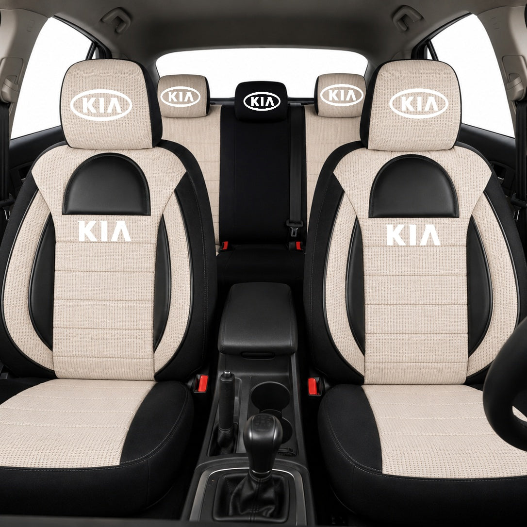 Set Huse Scaune Universale Racing, Bej cu Negru Personalizate cu Kia