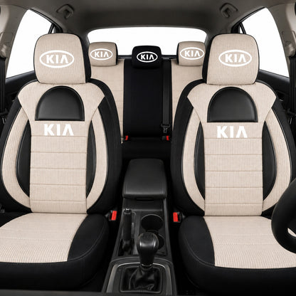 Set Huse Scaune Universale Racing, Bej cu Negru Personalizate cu Kia