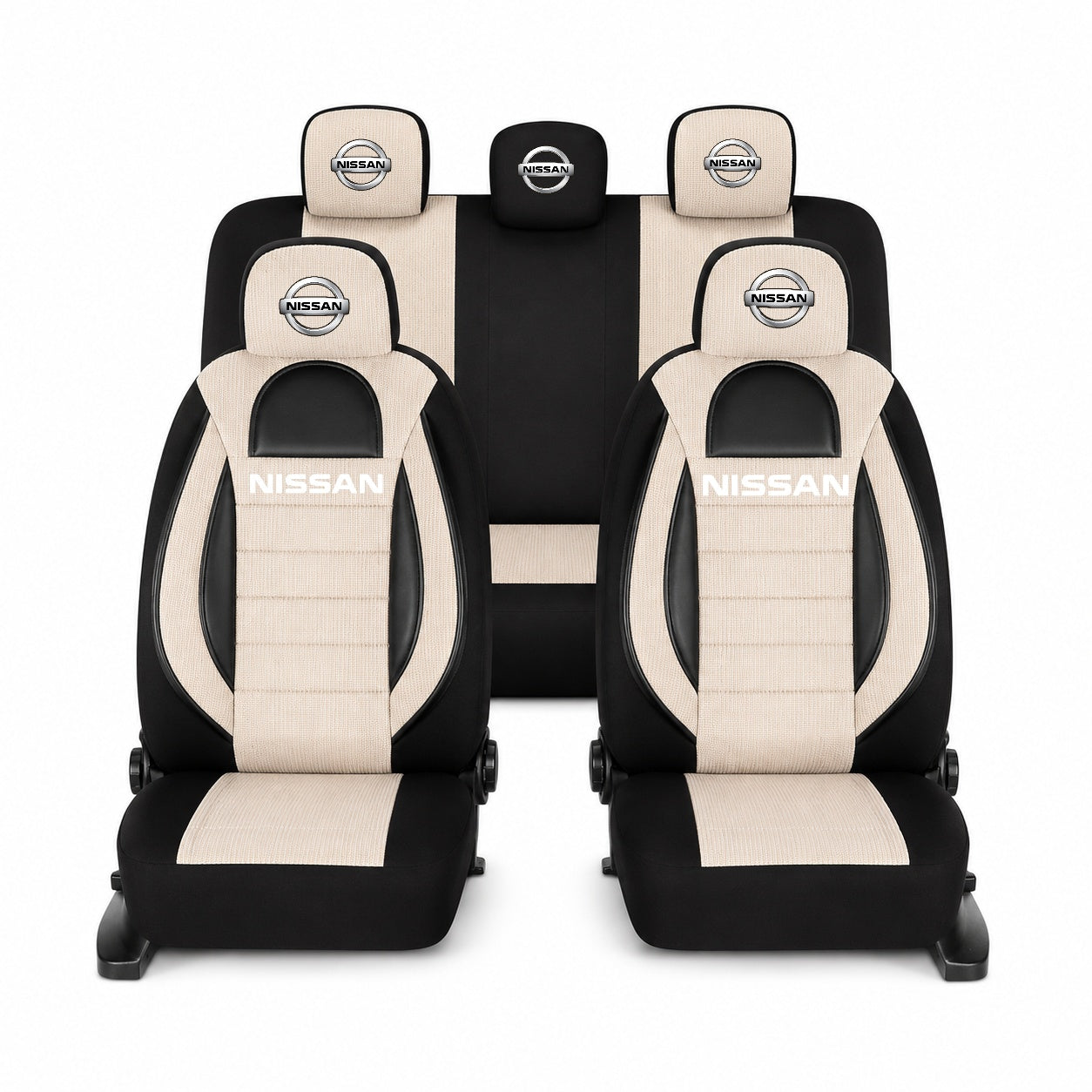 Set Huse Scaune Universale Racing, Bej cu Negru Personalizate cu Nissan
