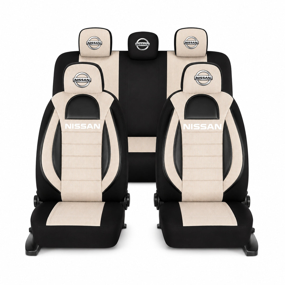 Set Huse Scaune Universale Racing, Bej cu Negru Personalizate cu Nissan
