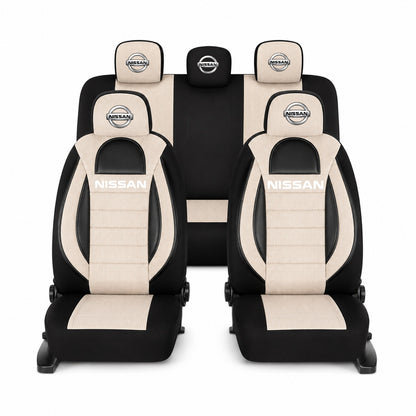 Set Huse Scaune Universale Racing, Bej cu Negru Personalizate cu Nissan