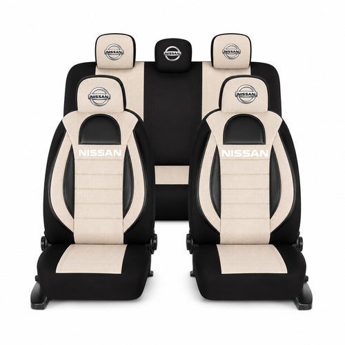 Set Huse Scaune Universale Racing, Bej cu Negru Personalizate cu Nissan
