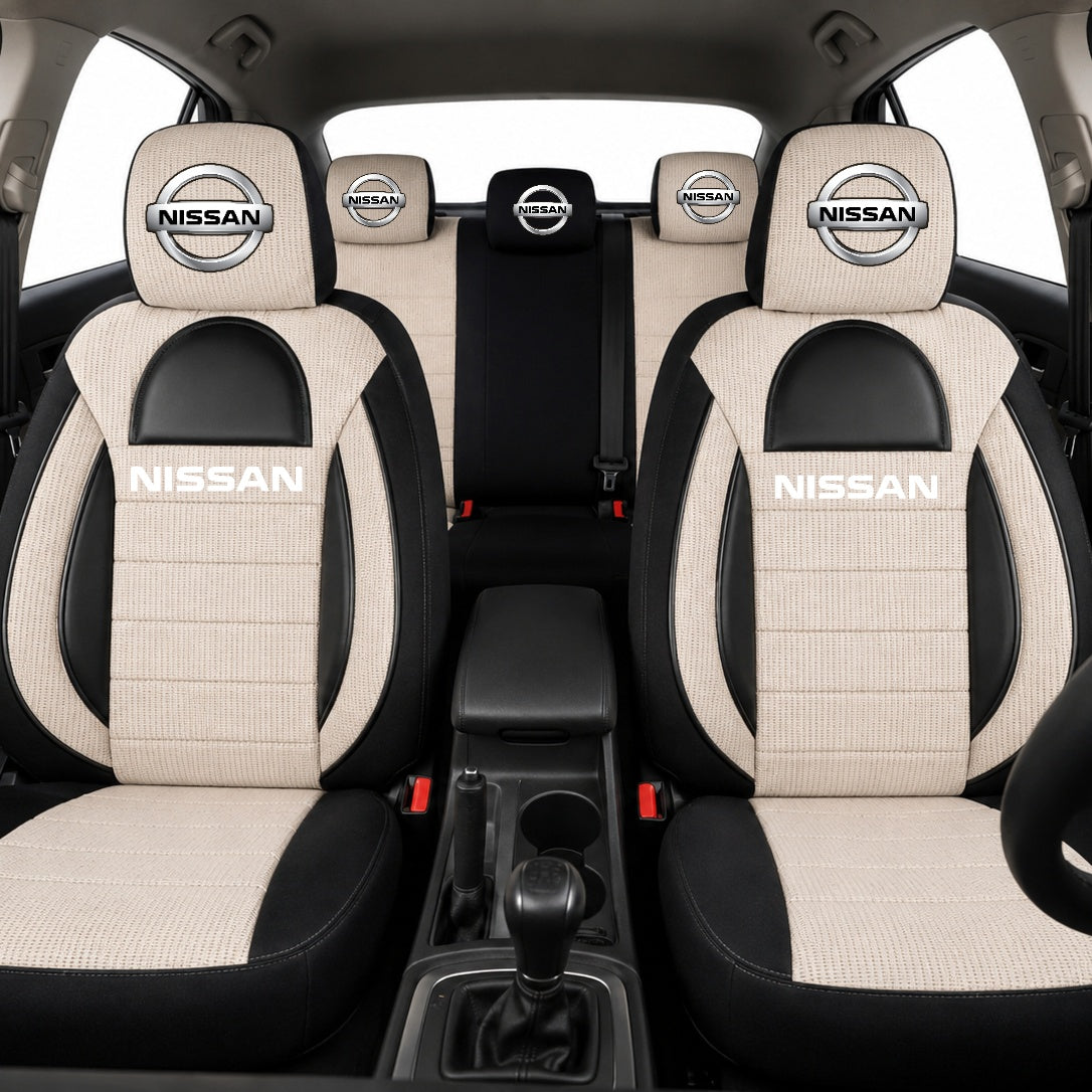 Set Huse Scaune Universale Racing, Bej cu Negru Personalizate cu Nissan