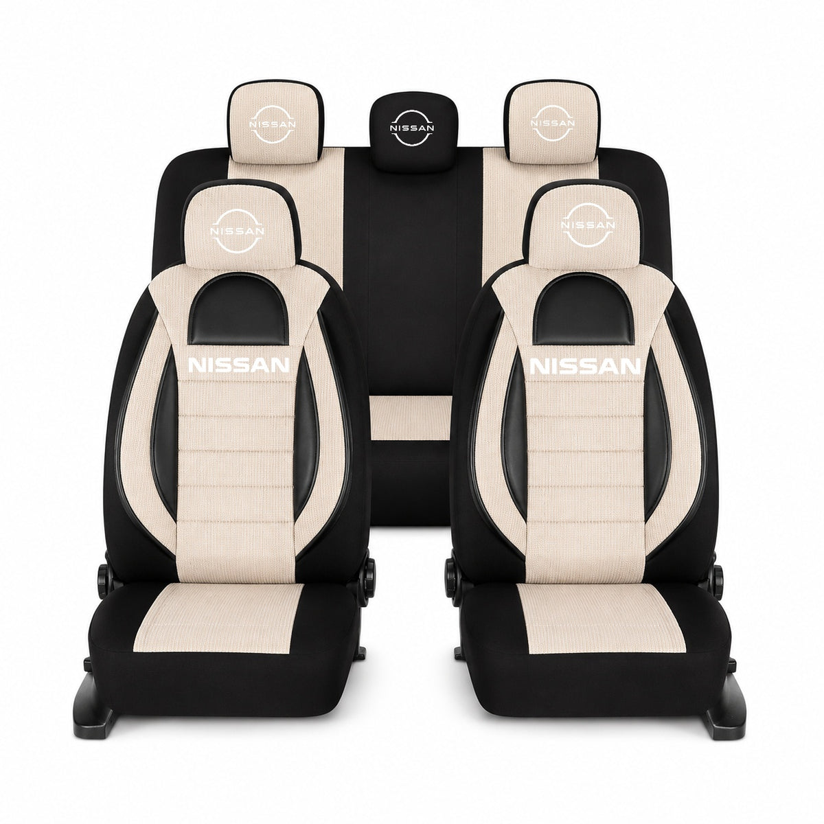 Set Huse Scaune Universale Racing, Bej cu Negru Personalizate cu Nissan Nou