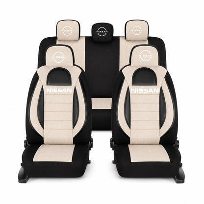Set Huse Scaune Universale Racing, Bej cu Negru Personalizate cu Nissan Nou