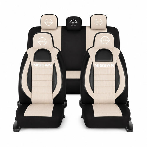 Set Huse Scaune Universale Racing, Bej cu Negru Personalizate cu Nissan Nou