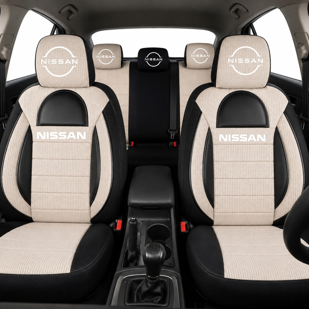 Set Huse Scaune Universale Racing, Bej cu Negru Personalizate cu Nissan Nou