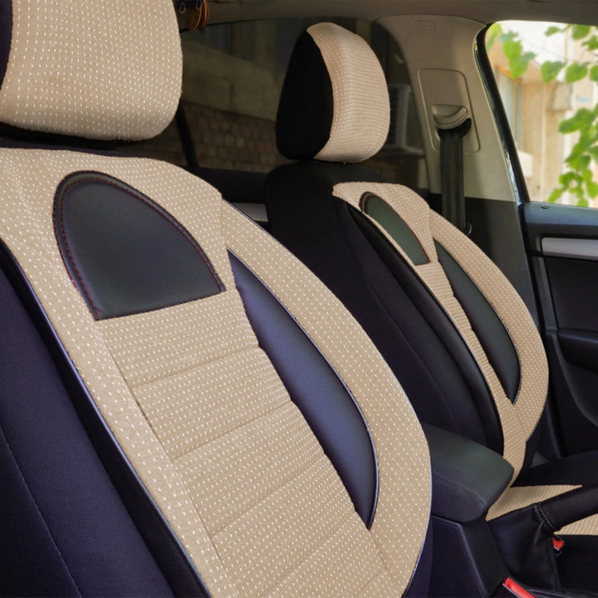 Set Huse Scaune Universale Racing, Bej cu Negru Personalizate cu Nissan Nou