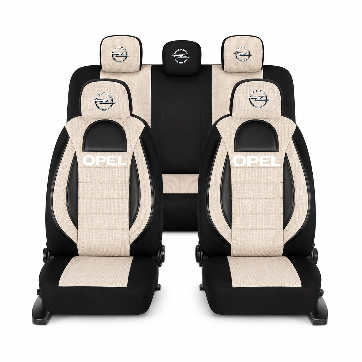 Set Huse Scaune Universale Racing, Bej cu Negru Personalizate cu Opel