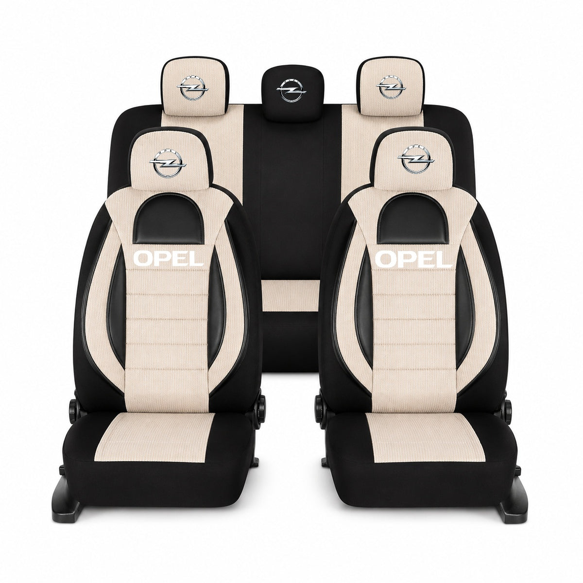 Set Huse Scaune Universale Racing, Bej cu Negru Personalizate cu Opel