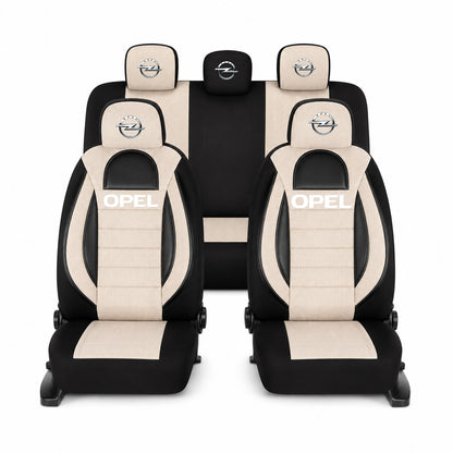Set Huse Scaune Universale Racing, Bej cu Negru Personalizate cu Opel