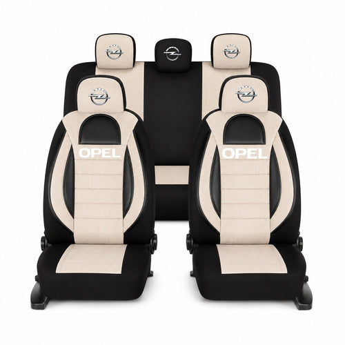 Set Huse Scaune Universale Racing, Bej cu Negru Personalizate cu Opel